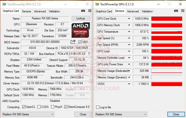 gpuz oc ASUS DUAL RX580 O4G REVIEW