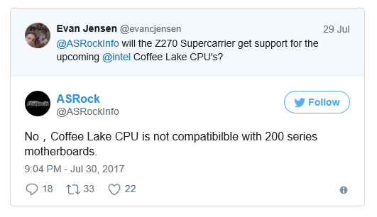 untitled 2 Intel Coffee Lake รุ่นใหม่ Gen 8th Coffee Lake S อาจจะไม่สามารถใช้งานร่วมกับเมนบอร์ดรุ่นเก่าชิบเซ็ต 200 Series ได้ 