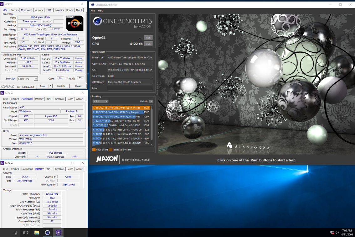 AMD Ryzen Threadripper 1950X โอเวอร์คล๊อกที่ความเร็ว 5.2Ghz กับผลคะแนน Cinebech R15 ที่แรงทะลุ 4พันคะแนนจนน่าตกใจ 