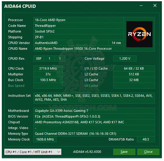 aida64 AMD Ryzen Threadripper 1950X Review 