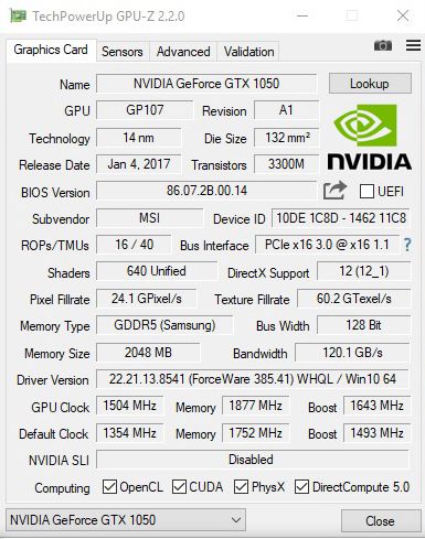 gpuz oc MSI GL62M 7RDX REVIEW