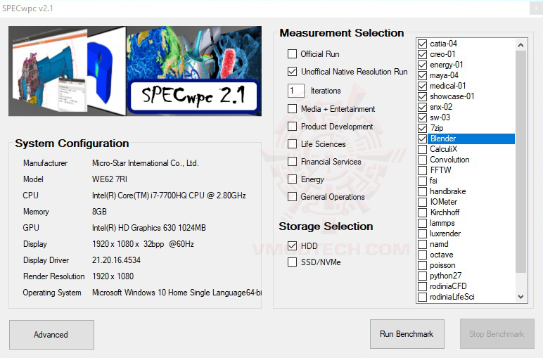 spec2 set1 MSI WE62 7RI Workstation Review