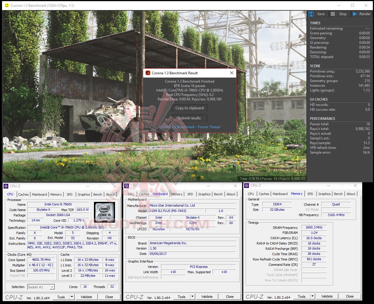 corona corona MSI X299 SLI PLUS With Intel Core i9 7960X Review