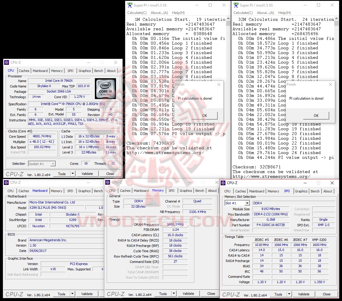 superpi superpi MSI X299 SLI PLUS With Intel Core i9 7960X Review