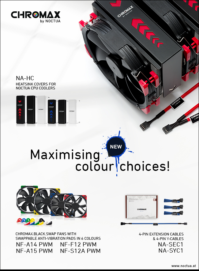 noctua_new_chromax_products noctua new chromax products NOCTUA เปิดตัวอุปกรณ์เสริม Chromax line fans, สาย Cables และ Heatsink Covers รุ่นใหม่ล่าสุดพร้อมแล้วสำหรับนักม๊อดมืออาชีพ