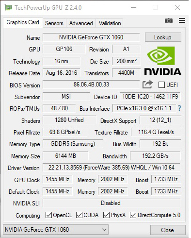 gpuz MSI GE73VR 7RE Raider Review