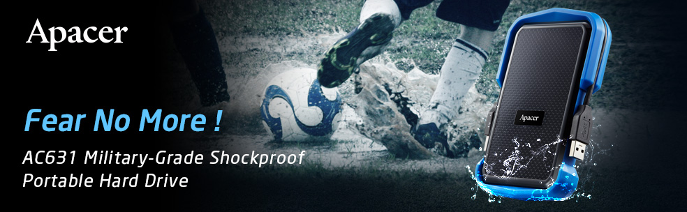 ac631 banner 984x304 en 1 จะกลัวไปทำไม ! Apacer AC631 USB 3.1 Gen 1 ฮาร์ดไดร์ฟแบบพกพา ทนทานได้มาตรฐานกองทัพสหรัฐ (Military Grade) ปกป้องทุกข้อมูลที่ล้ำค่าของคุณ