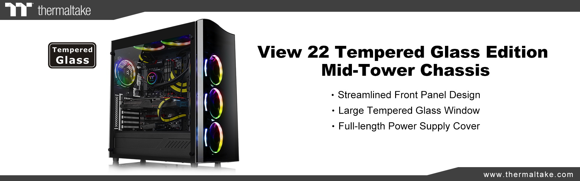 thermaltake new view 22 tempered glass edition mid tower chassis Thermaltake เปิดตัวเคสรุ่นใหม่ล่าสุด Thermaltake New View 22 Tempered Glass Edition Mid Tower Chassis กับดีไซน์ที่โค้งมนอันทรงประสิทธิภาพ