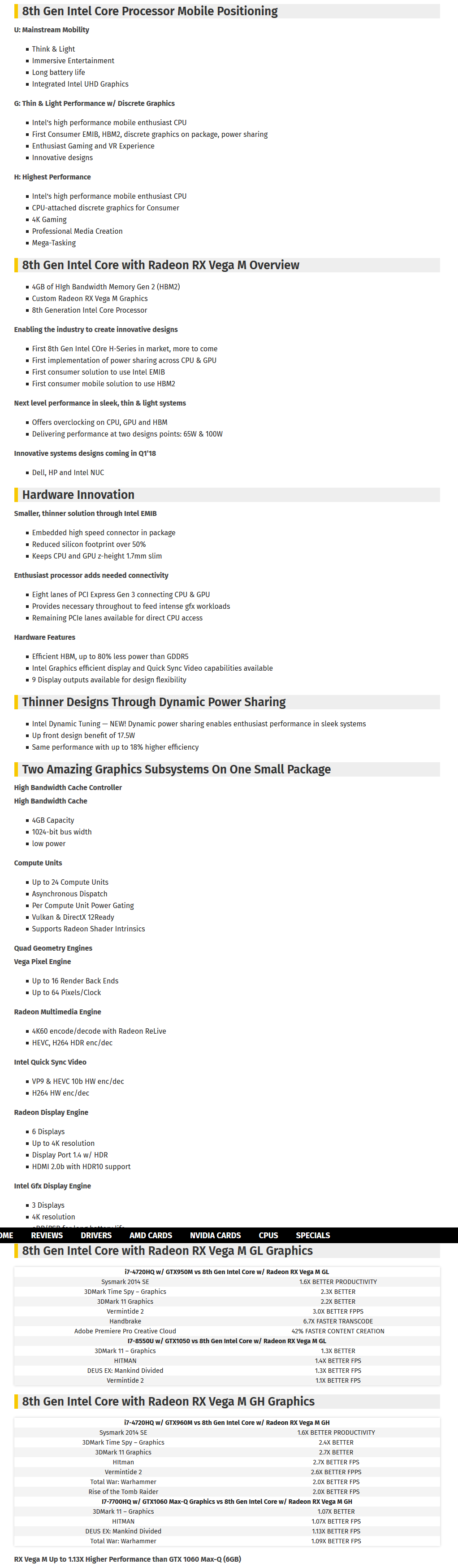 screenshot 2018 1 7 intel launches 8th gen core processor with radeon rx vega graphics videocardz com Intel เปิดตัวซีพียูรุ่นใหม่ล่าสุดในรุ่น 8th Gen Core Processor ที่มากับการ์ดจอ Radeon RX Vega กับผลทดสอบนั้นแรงกว่า GTX 1060 ในรุ่นแล๊ปท๊อปกันเลยทีเดียว  