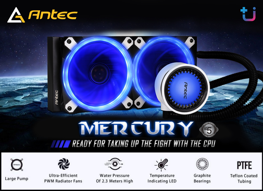 pr antec mercury x Antec Mercury ชุดน้ำระบบปิด เย็น ปั้มใหญ่ แรงดันดี มีไฟ LED เปลี่ยนตามอุณหภูมิ ประกัน 5 ปี ราคาคุ้มเหมือนเดิม