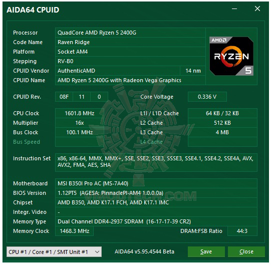 aida64 AMD RYZEN 5 2400G RAVEN RIDGE PROCESSOR REVIEW