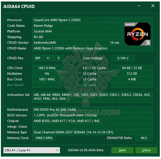 aida4 AMD RYZEN 3 2200G RAVEN RIDGE PROCESSOR REVIEW