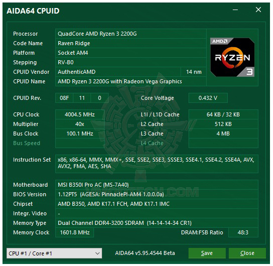 aida64 oc AMD RYZEN 3 2200G RAVEN RIDGE PROCESSOR REVIEW