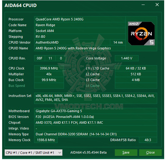 aida64 oc AMD RYZEN5 2400G WITH GIGABYTE AX370 GAMING 5 REVIEW 
