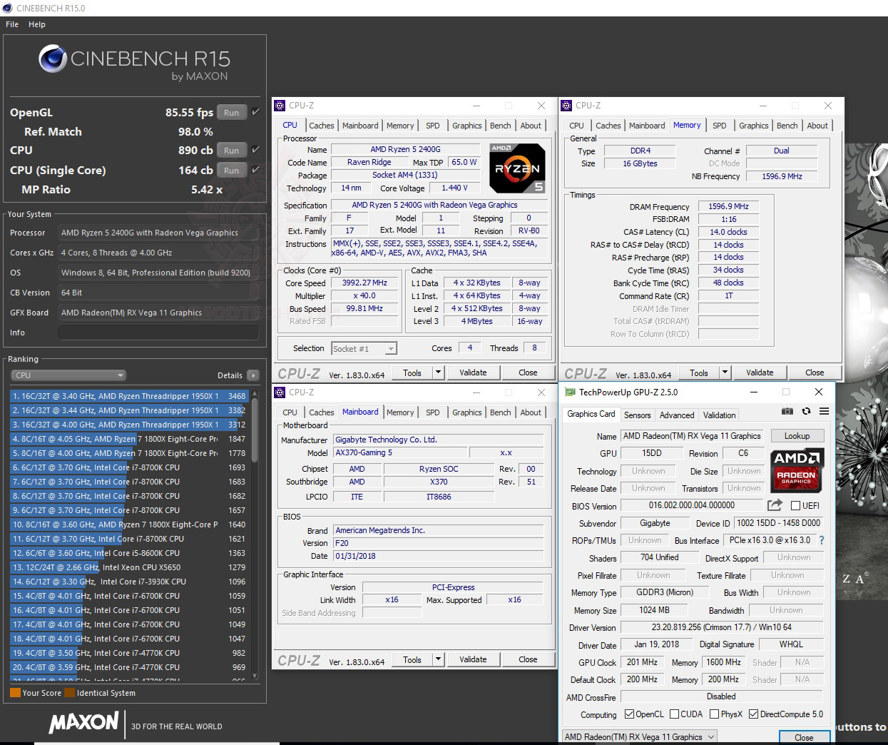 c15 oc AMD RYZEN5 2400G WITH GIGABYTE AX370 GAMING 5 REVIEW 