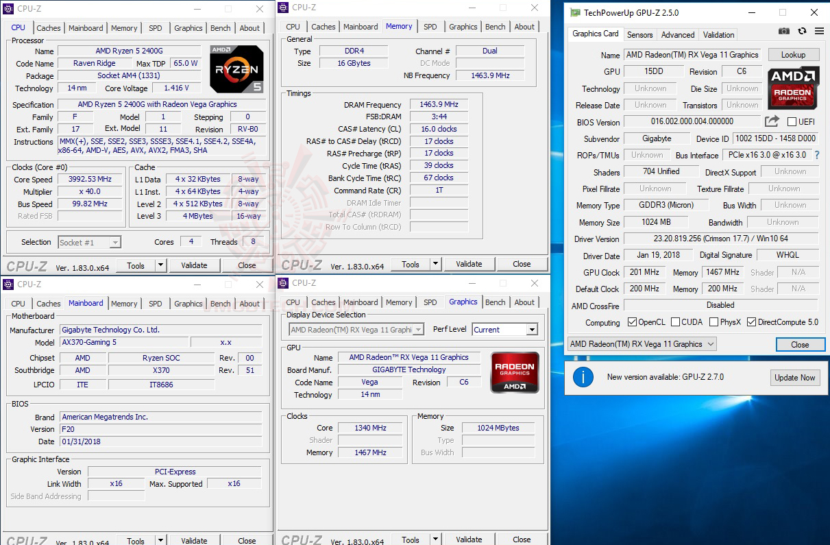 cpuid oc AMD RYZEN5 2400G WITH GIGABYTE AX370 GAMING 5 REVIEW 