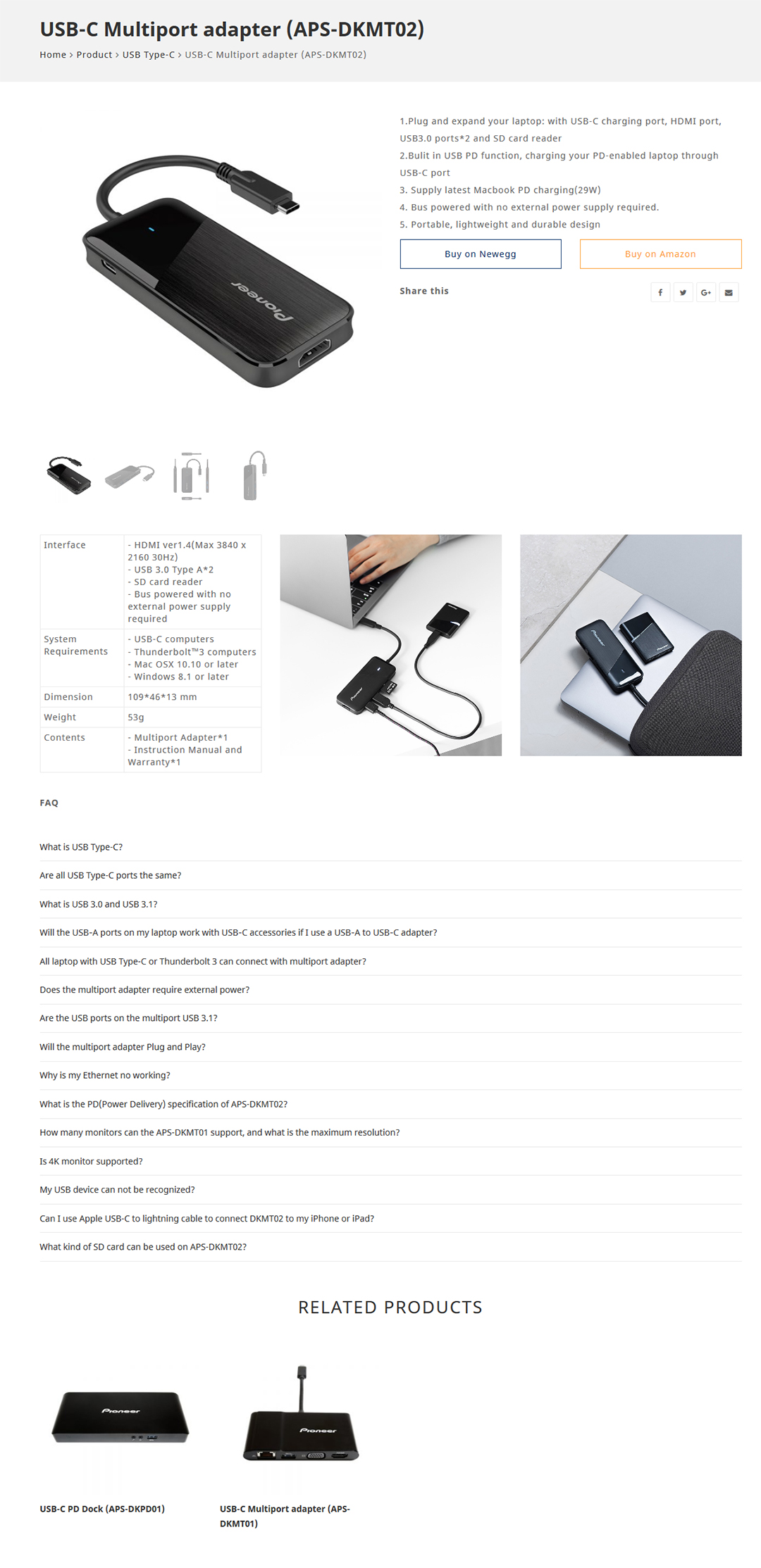 spec Pioneer USB C Multiport adapter (APS DKMT02) Review