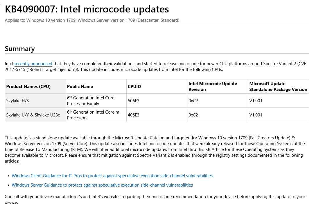 2018 03 06 11 22 47 Microsoft เปิดอัพเดทแก้ไข Microcode updates ป้องกันการโจมตี Spectre และ Meltdown สำหรับซีพียูอินเทลตระกูล Skylake 