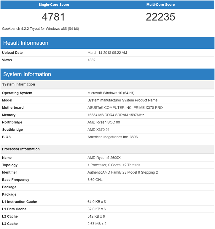 2 หลุดผลทดสอบ AMD Ryzen 5 2600X และ Ryzen 7 2700X ในโปรแกรม GeekBench อย่างไม่เป็นทางการ 