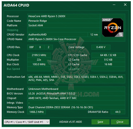 aida64 AMD RYZEN 5 2600X PROCESSOR REVIEW