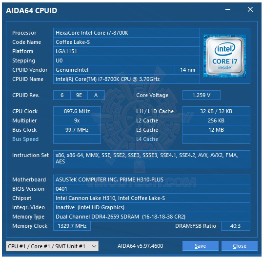 aida64 cpu ASUS PRIME H310 PLUS REVIEW