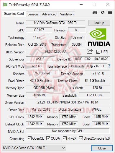 gpuz gpuz ASUS GeForce GTX 1050Ti 4GB CERBERUS Review