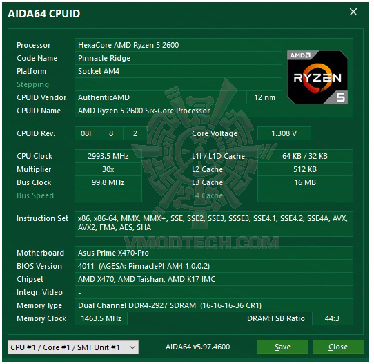 aida64 AMD RYZEN 5 2600 PROCESSOR REVIEW
