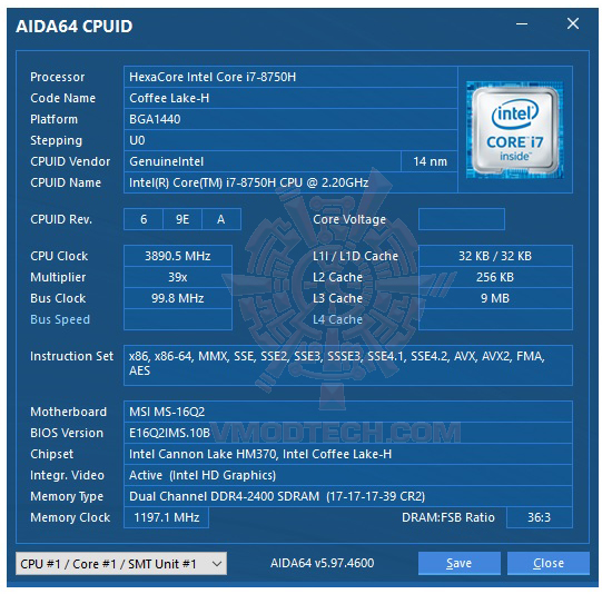 aida64 cpu MSI GS65 Stealth Thin 8RE Review