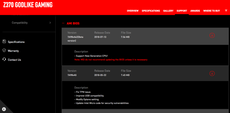 screen shot 2018 07 14 at 3 23 23 pm 740x364 เมนบอร์ดอินเทล Z370 ในหลายๆแบรนด์เริ่มอัพเดทไบออสซัพพอตซีพียูรุ่นใหม่ 8Core กันแล้ว 