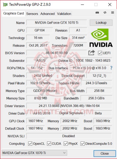 gpuz gpuz ASUS GeForce GTX 1070 Ti CERBERUS Review