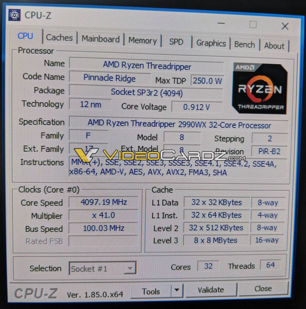 amd ryzen threadripper 2990wx cpu z 1000x1010 หลุดมาเต็มๆหน้า CPU Z ซีพียู AMD Ryzen Threadripper 2990WX กับความแรง 4.1 GHz 32Cores 64Threads 