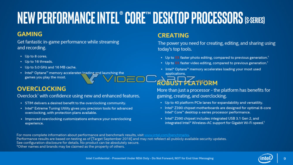 intel 9000 series features 1000x563 อินเทลเผยสเปก Intel Core i9 9900K, Core i7 9700K, และ Core i5 9600K อย่างเป็นทางการ