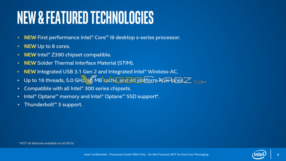 intel core 9000 main features 1000x563 อินเทลเผยสเปก Intel Core i9 9900K, Core i7 9700K, และ Core i5 9600K อย่างเป็นทางการ