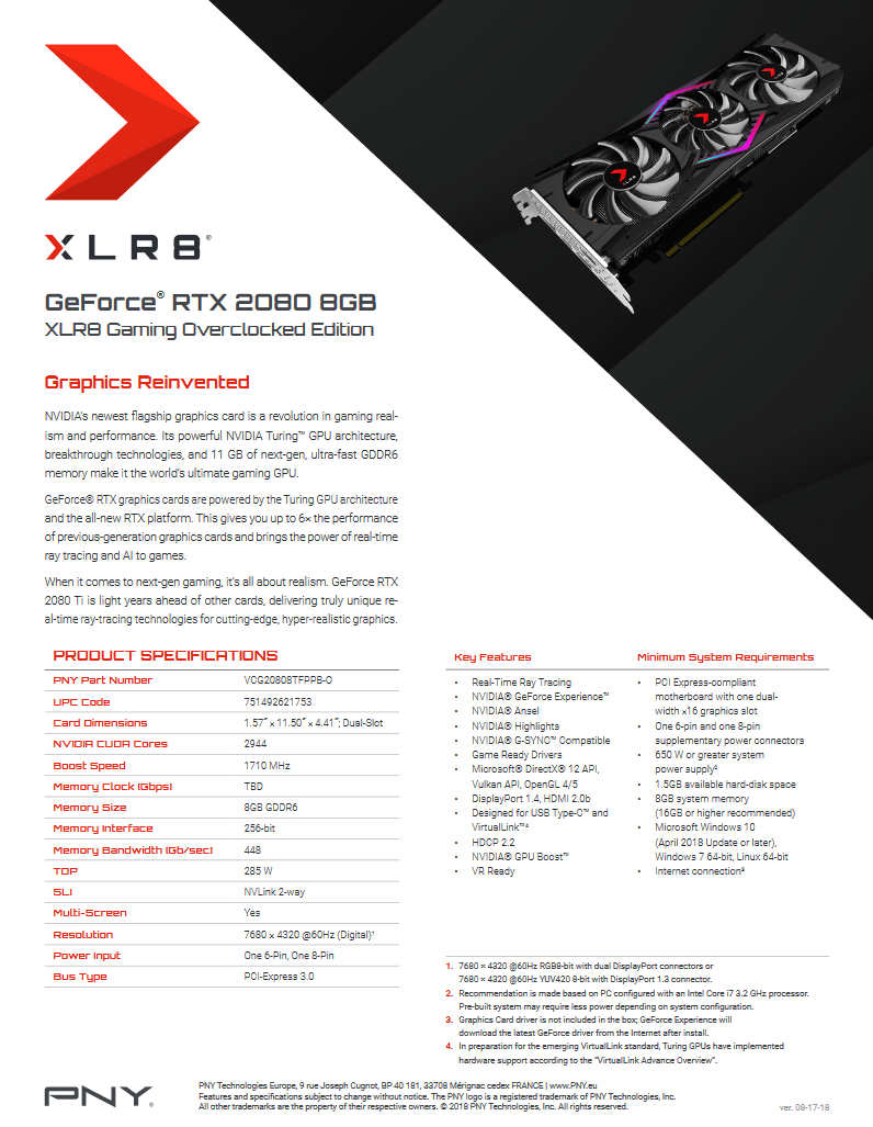 pny rtx 2080 xlr8 manual PNY เผยราคาและสเปกของ NVIDIA GeForce RTX 2080 Ti และ RTX 2080 รุ่นใหม่ล่าสุด 