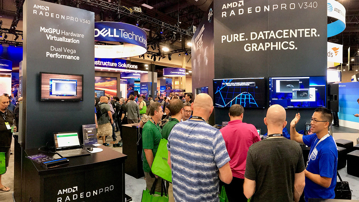 147101-radeon-pro-v340-vmworld-pic1-1260x709 147101 radeon pro v340 vmworld pic1 1260x709 AMD เปิดตัวการ์ดจอ Radeon Pro V340 พร้อมชิบ Dual GPU 2ชุดประสิทธิภาพเยี่ยมชุดแรมความจุ 32GB แบบ HBM2 พร้อมแล้วสำหรับงานมืออาชีพโดยเฉพาะ