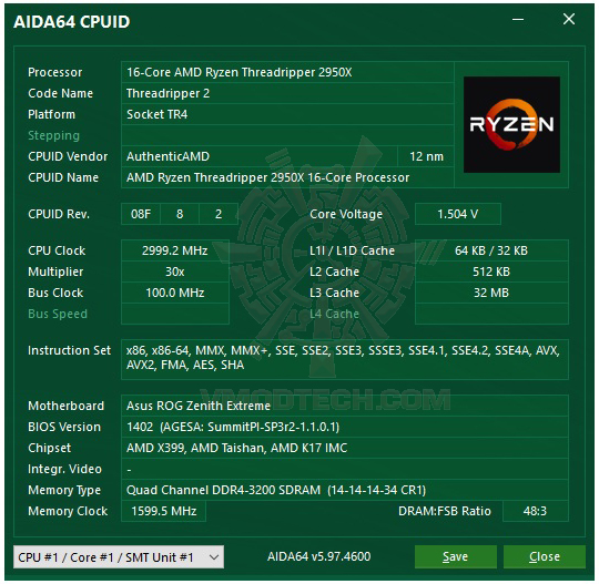 aida4 AMD RYZEN THREADRIPPER 2950X PROCESSOR REVIEW