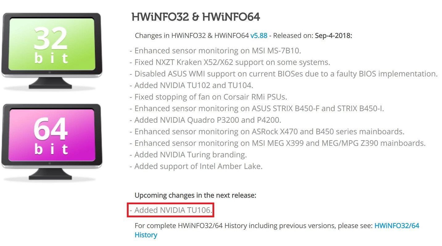 6xcgfgpioygzppoi พบข้อมูลชิบ GPU รหัส TU106 ของทาง NVIDIA ปรากฏในโปรแกรม HWiNFO คาดว่าเป็น GeForce RTX 2060 ที่น่าจะเปิดตัวเร็วๆนี้