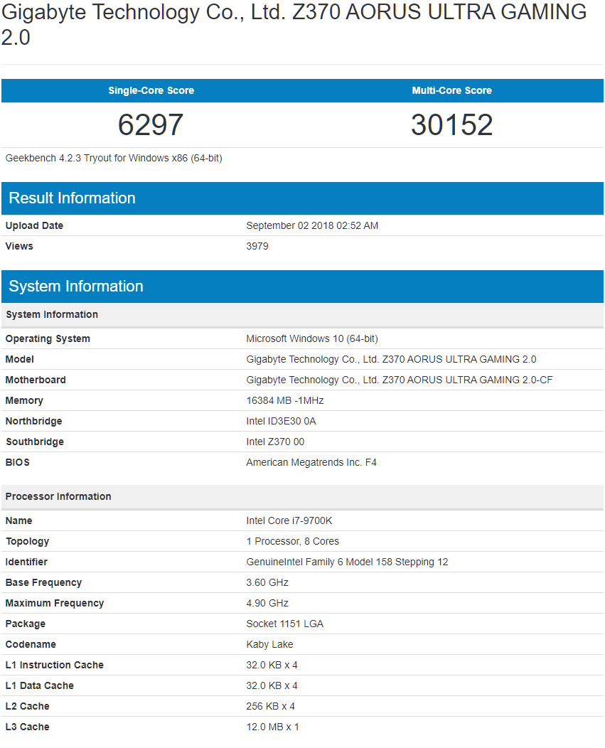 core i7 9700k cpu performance 1 หลุดผลทดสอบ Intel Core i9 9900K , Core i7 9700K และ Core i5 9600K รุ่นใหม่ล่าสุดในโปรแกรม Geekbench
