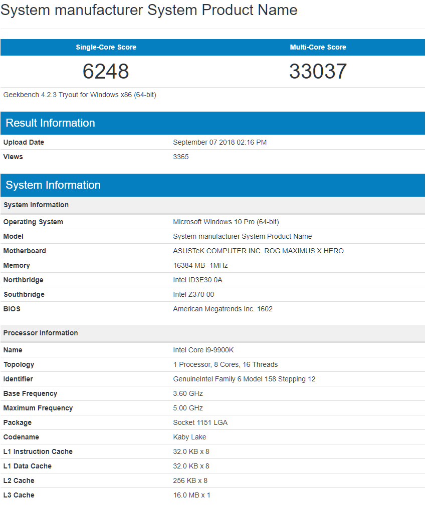 core i9 9900k cpu performance 1 หลุดผลทดสอบ Intel Core i9 9900K , Core i7 9700K และ Core i5 9600K รุ่นใหม่ล่าสุดในโปรแกรม Geekbench