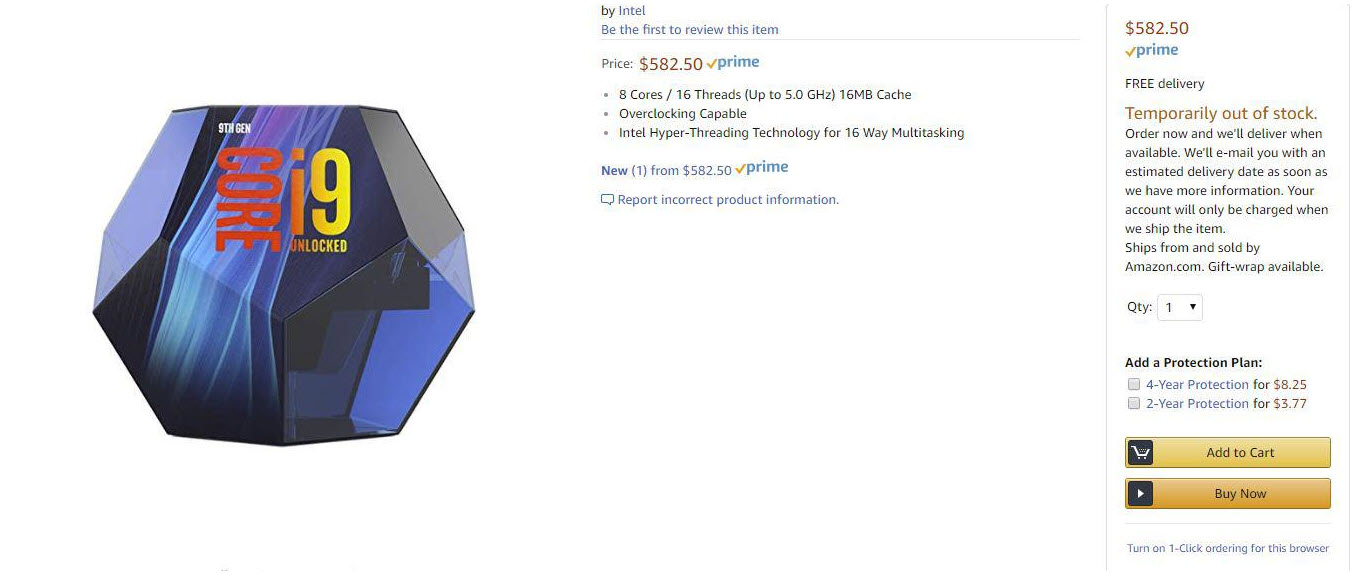 2018 10 02 7 08 59 Amazon เผยโฉมแรกและเปิดจอง Intel Core i9 9900K รุ่นใหม่ล่าสุด 8/16Core ความเร็ว 5.0Ghz ในราคา $582 หรือประมาณ 19,200บาท 