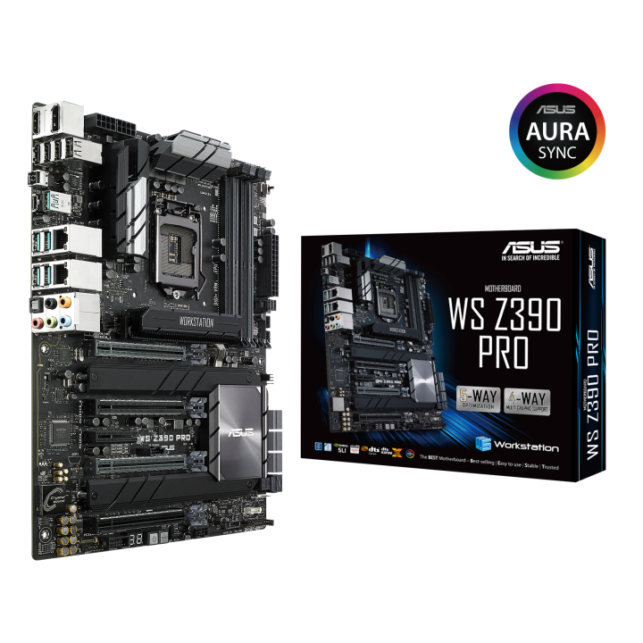 ws-z390-pro_with-box_aura ws z390 pro with box aura 720x720 ASUS ประกาศเปิดตัวเมนบอร์ดซีรีส์ Intel Z390 รุ่นใหม่ล่าสุด 5รุ่นพร้อมรองรับซีพียู Intel Core 9th Generation เต็มรูปแบบ