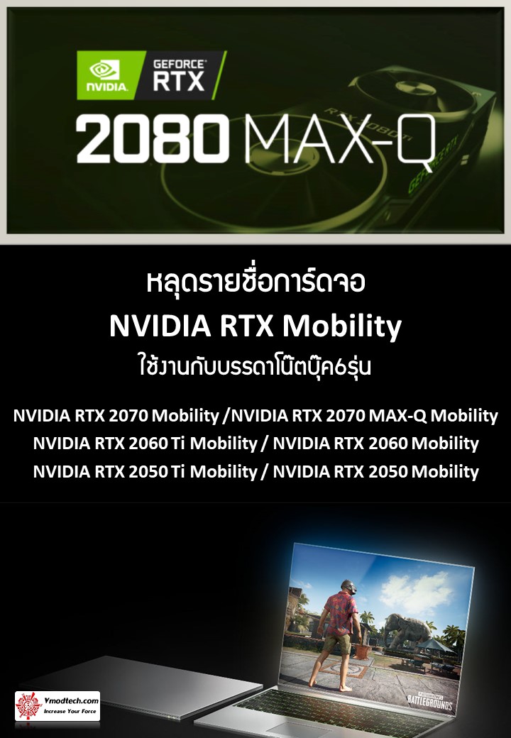 nvidia rtx mobility หลุดรายชื่อการ์ดจอ NVIDIA RTX Mobility ที่ใช้งานกับบรรดาโน๊ตบุ๊คในสถาปัตย์ Turing มีมากถึง 6รุ่น  