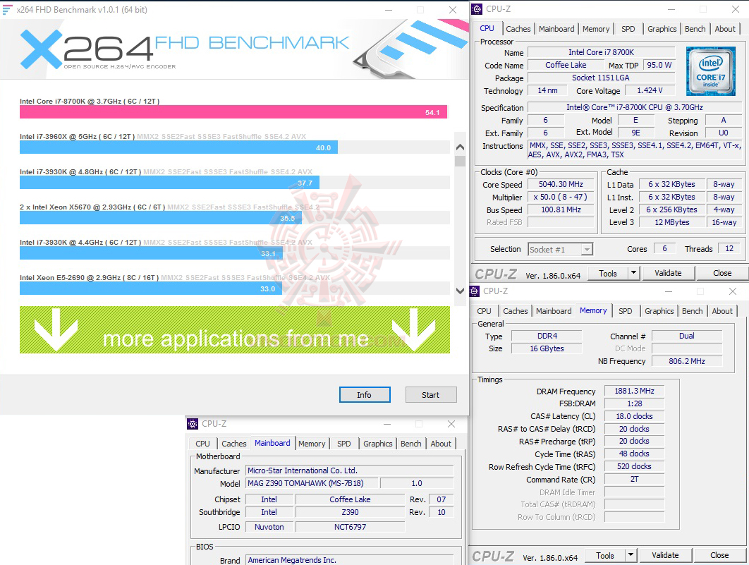 x264 oc MSI MAG Z390 TOMAHAWK & Intel Core i7 8700K REVIEW