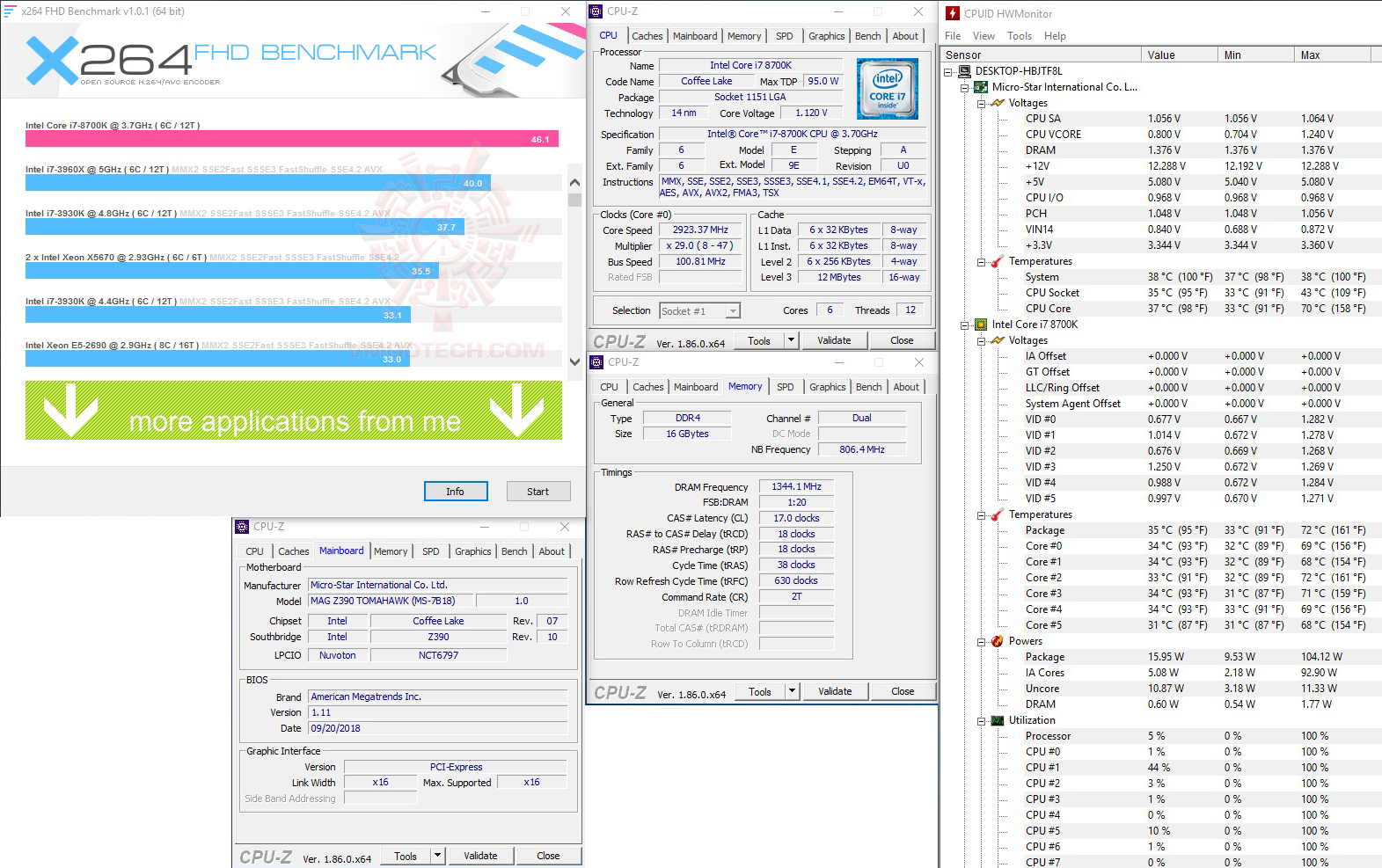 x264 MSI MAG Z390 TOMAHAWK & Intel Core i7 8700K REVIEW