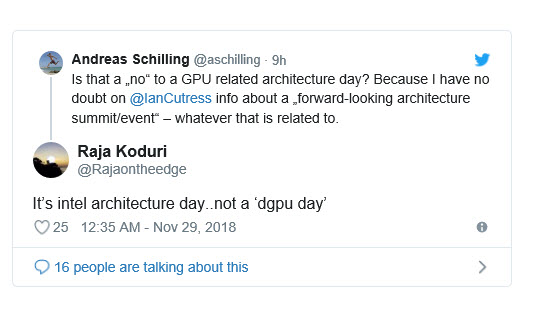 2018 11 29 9 53 50 Intel ชี้แจงยังไม่มีการเปิดตัวกราฟฟิกจากอินเทลในเดือนหน้า เป็นเพียงแค่งาน Architecture Day เท่านั้นไม่ใช่ GPU DAY!!