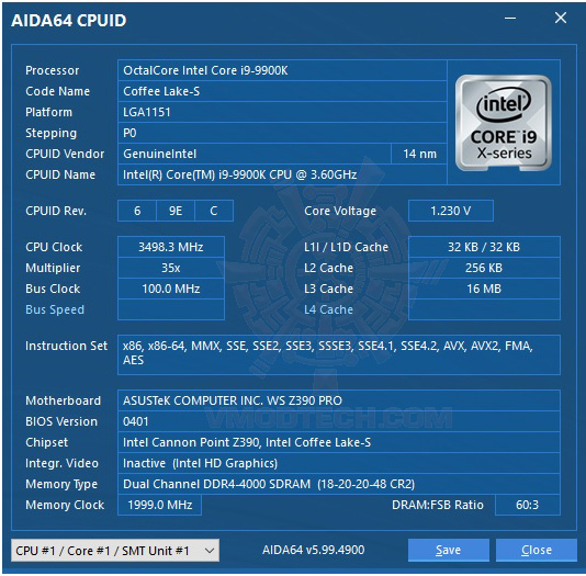 aida64 cpu ASUS WS Z390 PRO Servers & Workstations Motherboard Review