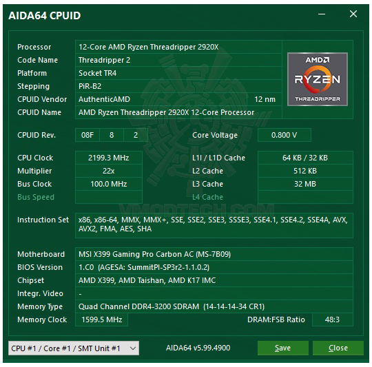 aida64 AMD RYZEN THREADRIPPER 2920X PROCESSOR REVIEW