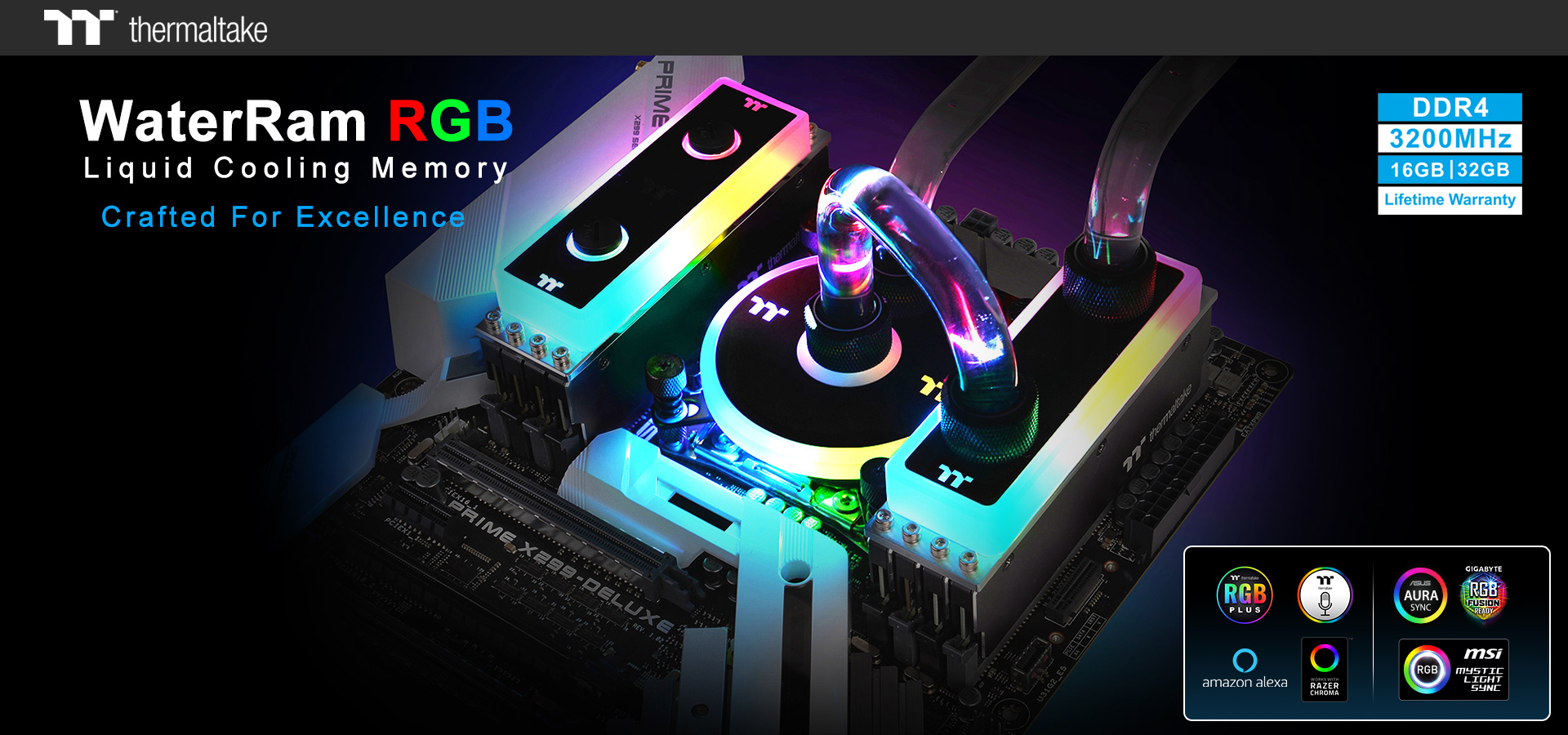 thermaltake waterram rgb liquid cooling ddr4 memory  1 Thermaltake เปิดตัวแรมของตนเองพร้อมชุดระบายความร้อนแรมรุ่นใหม่ล่าสุด Thermaltake WaterRam RGB Liquid Cooling DDR4 Memory 3200MHz 32GB/16GB พร้อมวางจำหน่ายเร็วๆนี้