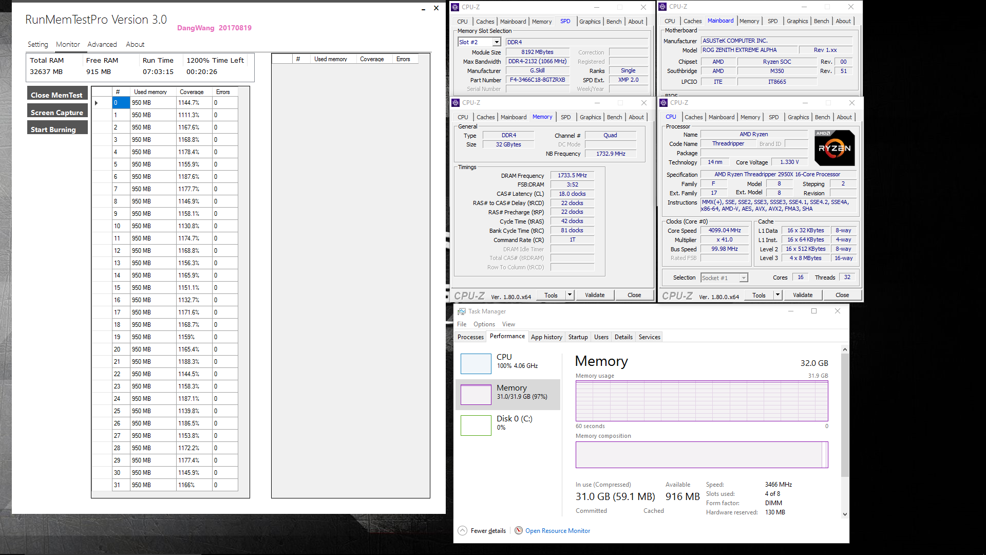 02 3466cl18 validation G.SKILL เปิดตัวแรมรุ่นใหม่ล่าสุด Trident Z RGB DDR4 3466 32GB (4x8GB) ที่ใช้งานกับเมนบอร์ด AMD X399 Platform  