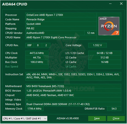 aida64 oc MSI B450 TOMAHAWK REVIEW